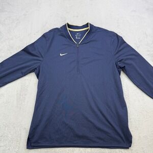 Nike Quarter Zip Pullover Mens XL Navy Blue Gold Trim Dri Fit Activewear Sporty